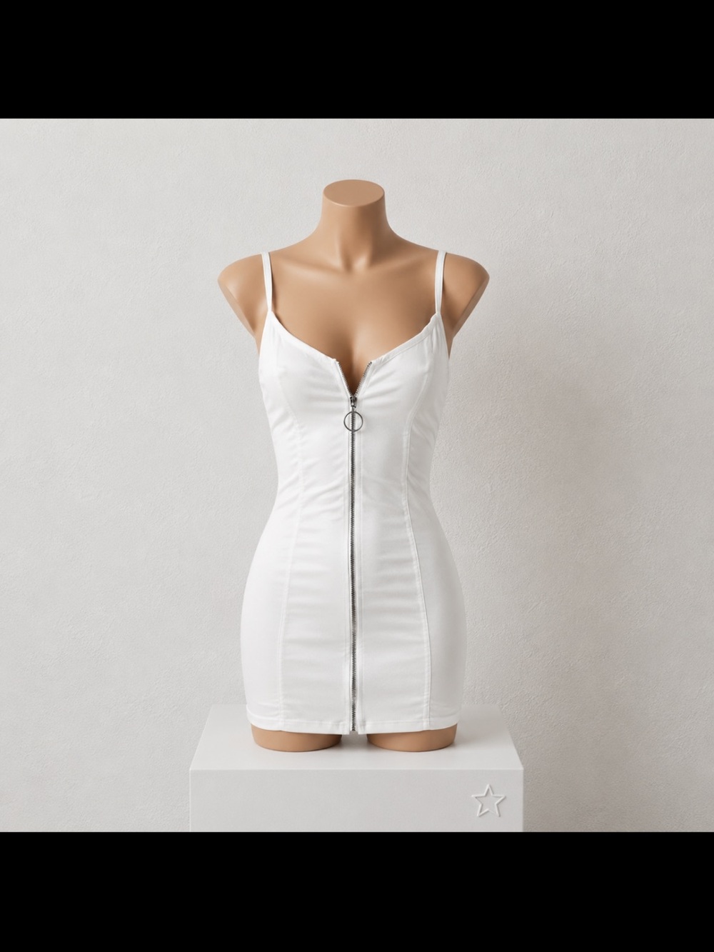 White Zip-Front Bodycon Mini Dress